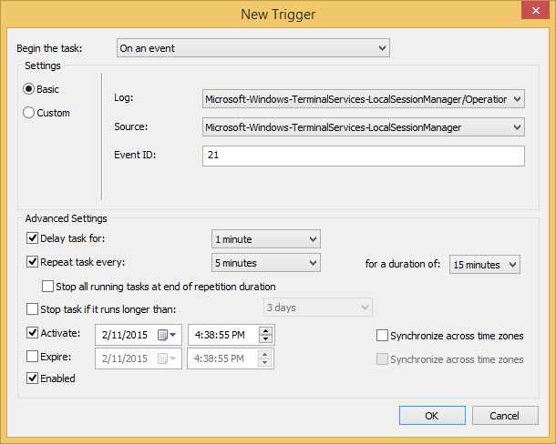 Trigger Powershell to run when noticing Event 21.